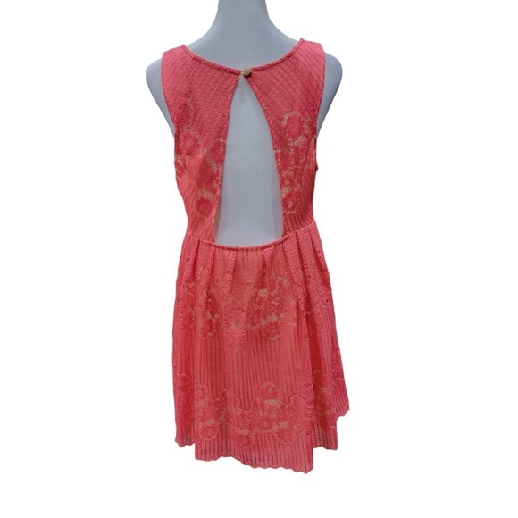 Free People Womens Rocco Lace‎ Open Back Mini Dress Size 10 Pink - Picture 12 of 16